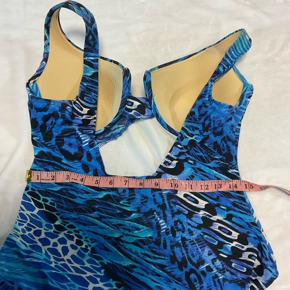 Miraclesuit Blue One Piece Swimsuit with V-Neckline and Ruched Bodice - Picture 14 of 15